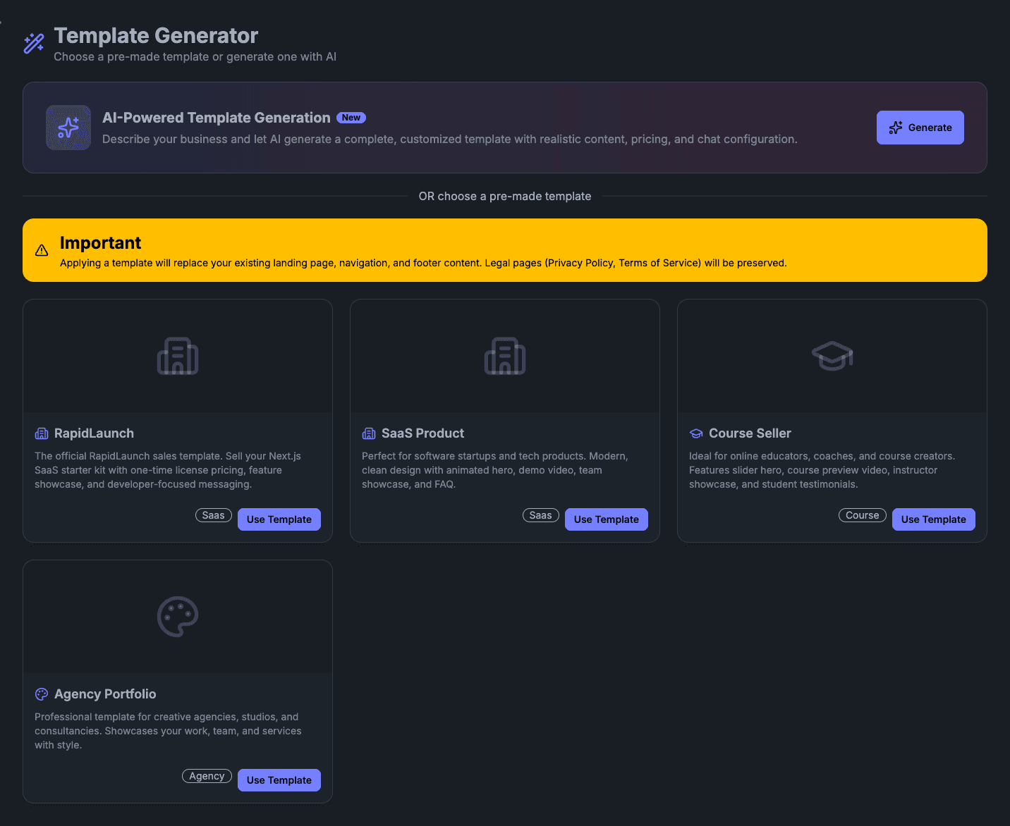 AI Template Generator and Pre-Made Presets
